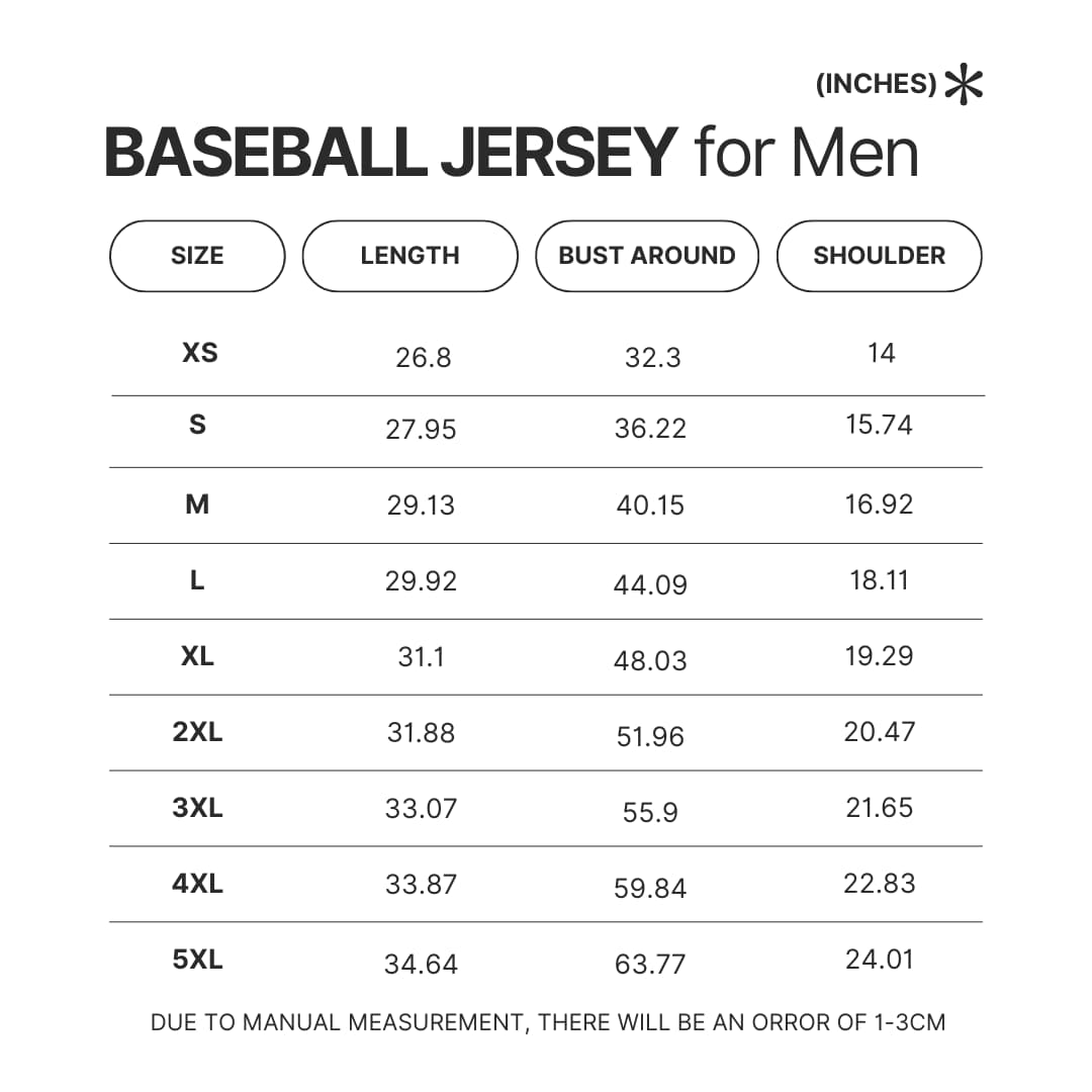 Men Baseball Jersey Size Chart - Official JJBA