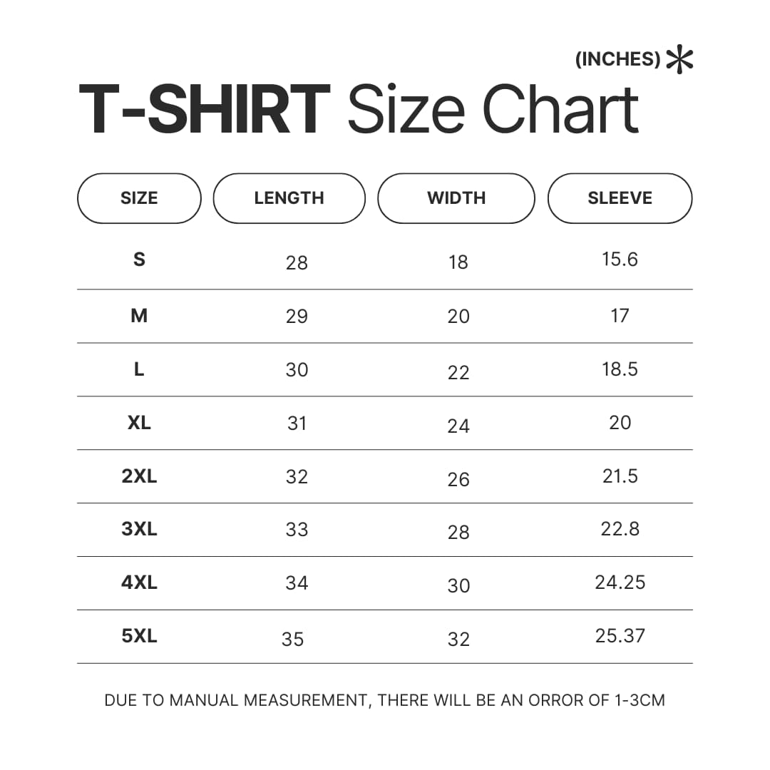 3D T shirt Size Chart - Official JJBA