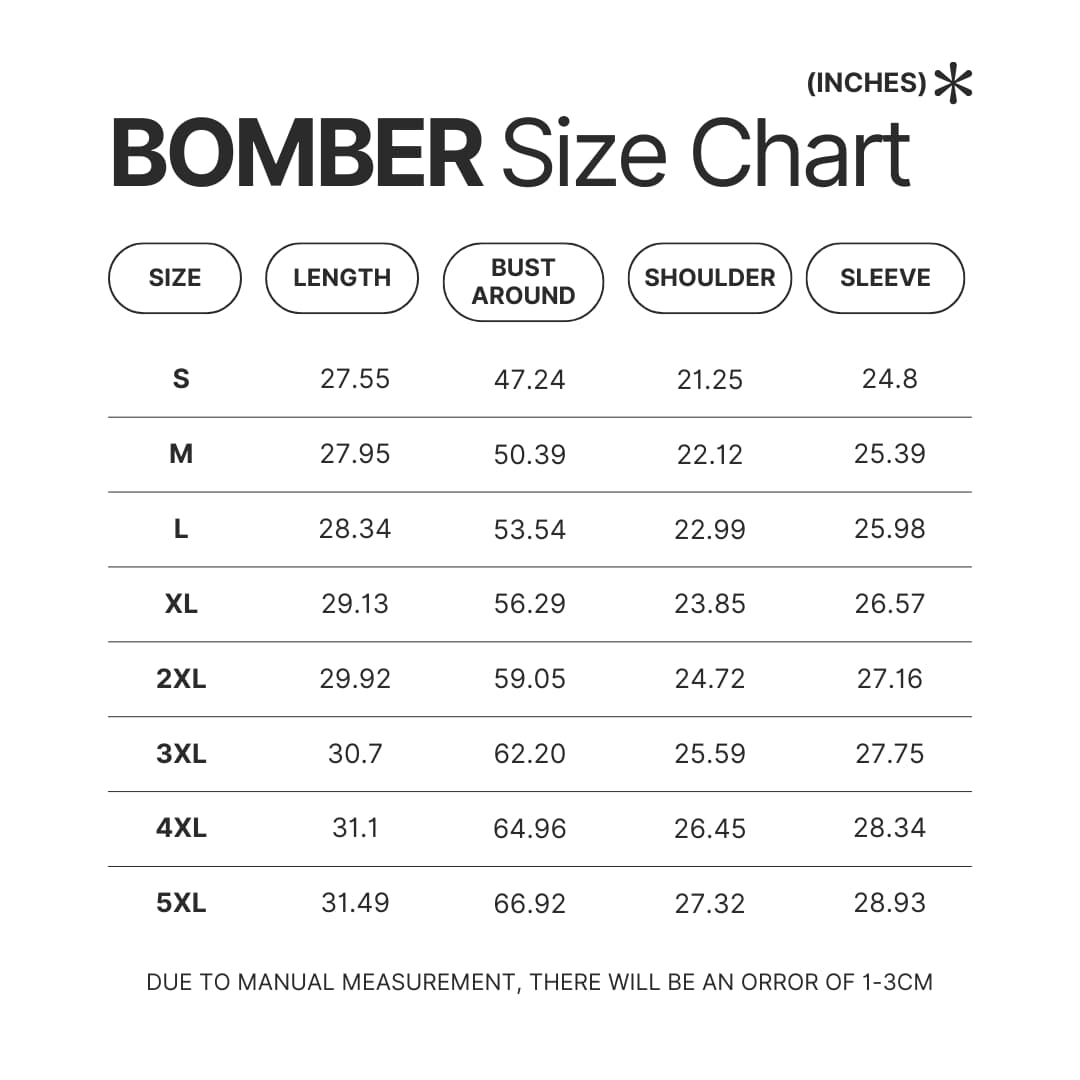Bomber Size Chart - Official JJBA