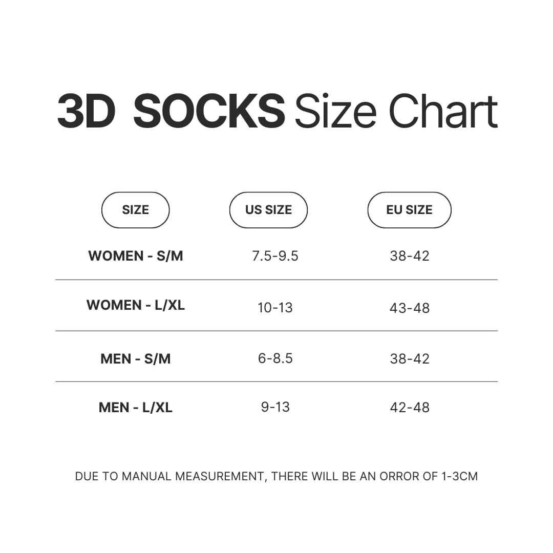 3D Socks Size Chart - Official JJBA
