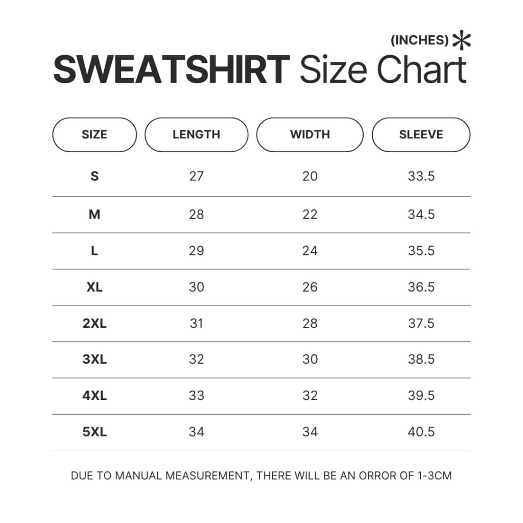 Sweatshirt Size Chart - JJBA Store
