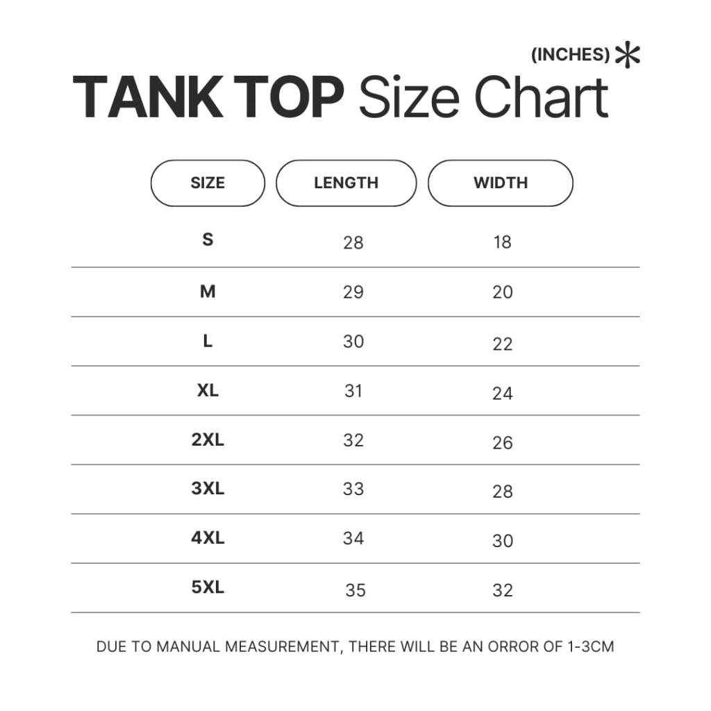 Tank Top Size Chart - JJBA Store
